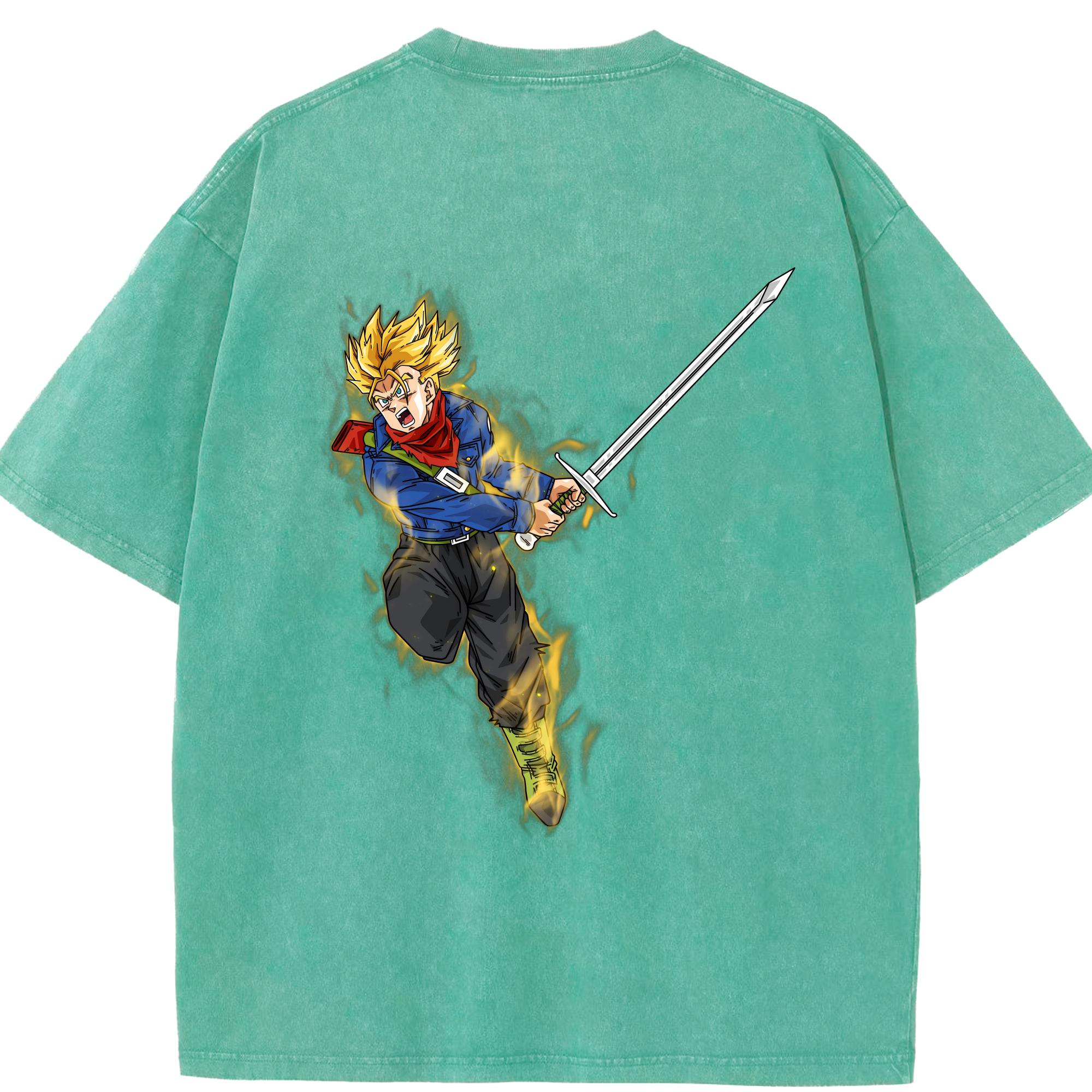 （画像用） ドラゴンボール トランクス（Torankusu）DRAGON BALL Trunks 綿100% ヴィンテージ風 半袖Tシャツ（背面プリント）